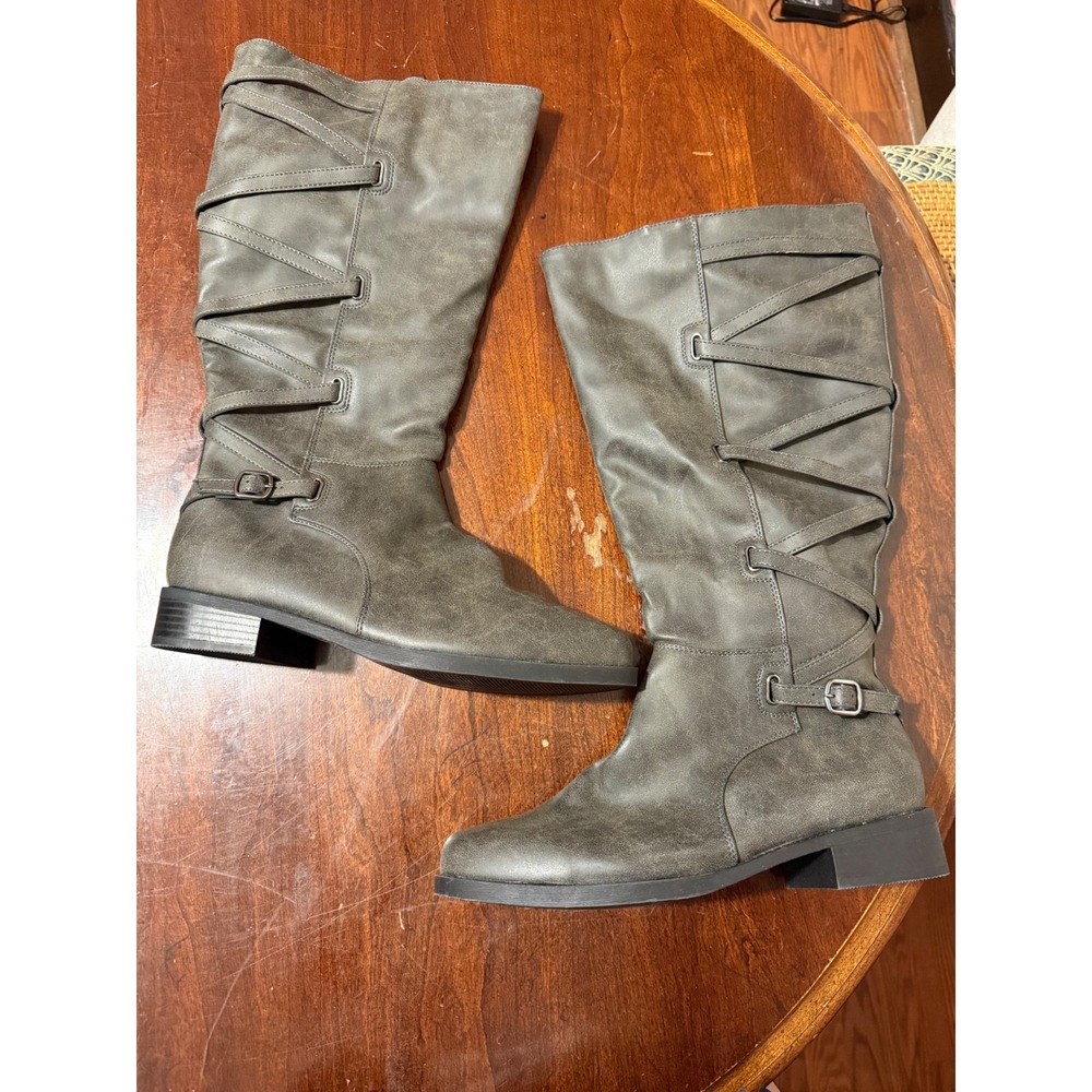 Journee Collection Grey Strappy Back Tall Boots Womens 12 Wide Calf Knee High